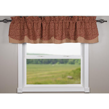 Barn Red Nutmeg Red Vine Print With Ticking Fairfield Valance Lined VFRE0914 - The Fox Decor
